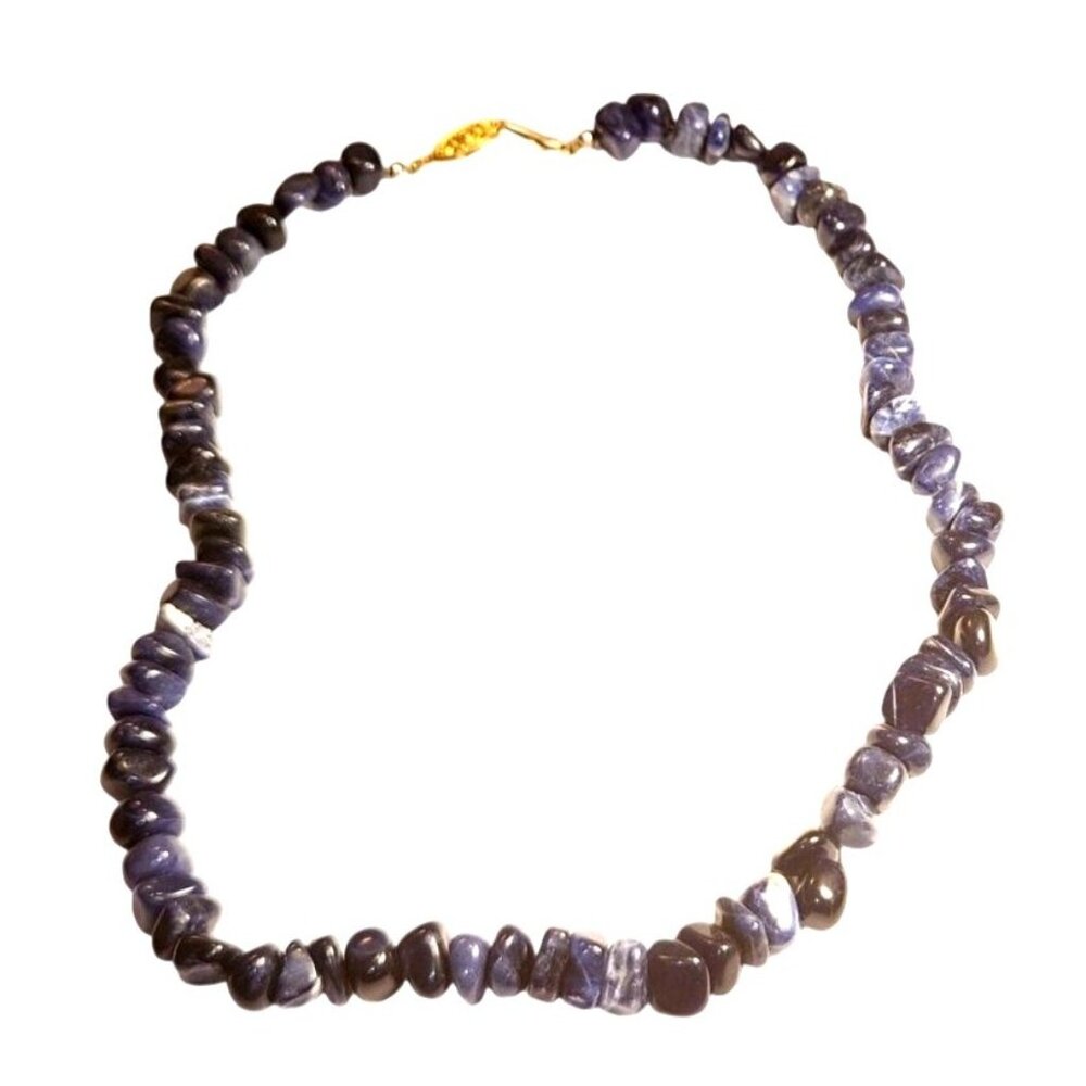 Necklace Natural Lapis Lazuli Beaded On Metal Wire Gold-Tone Clasp‎
